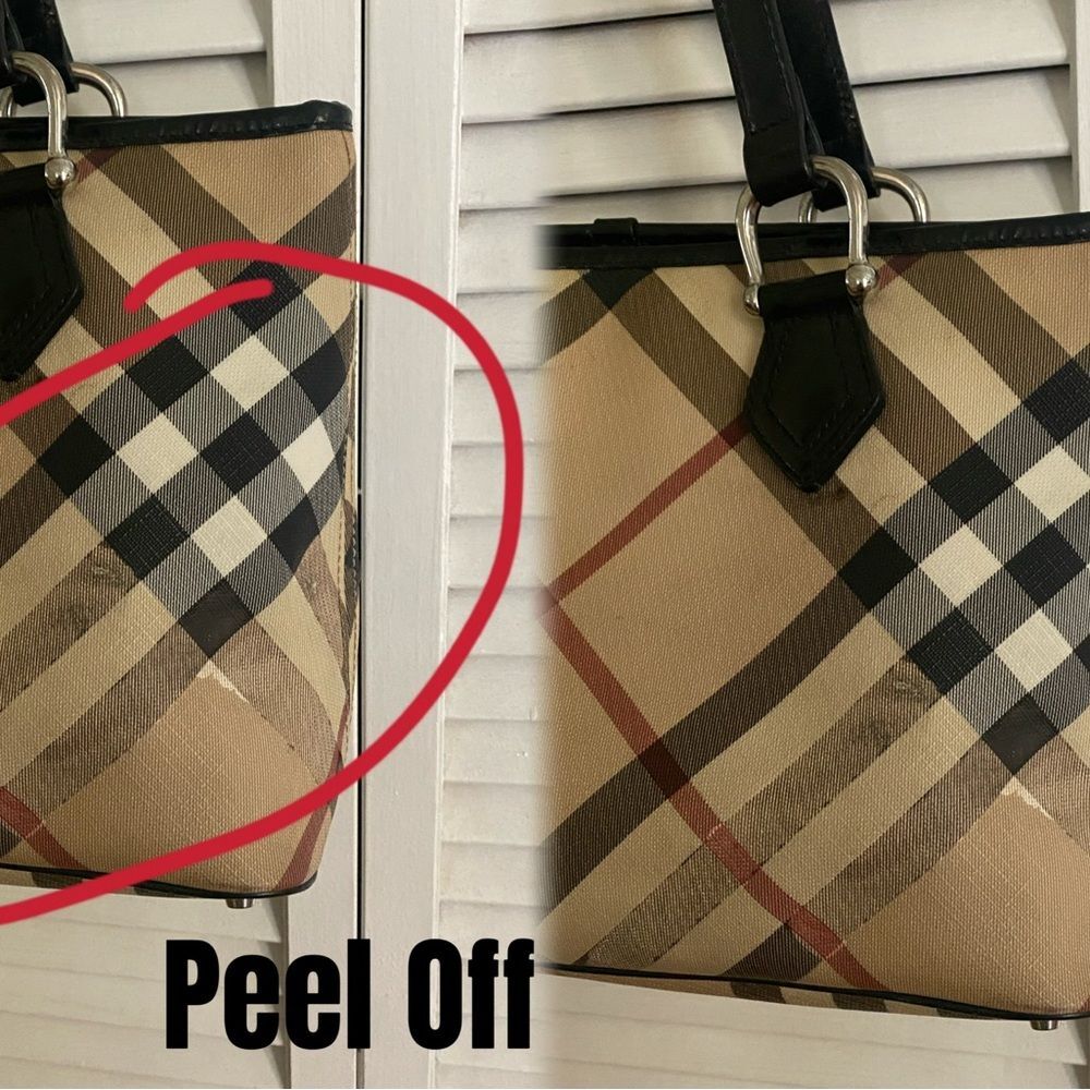 Burberry Checkered 9”x15” Tan and Black Red Shoulder Bag 100% Authentic - Picture 10 of 17